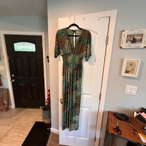 Green and Brown Patterned Maxi Dress